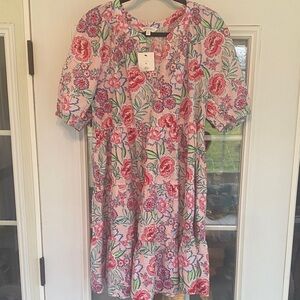 NWT Crown & Ivy Gorgeous Floral Pink Peasant Dress w/ puffy sleeve. Size XL.